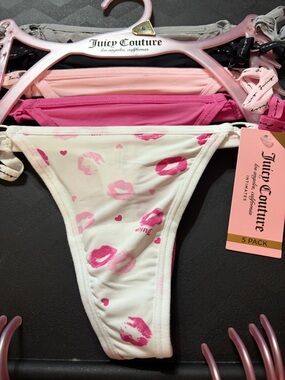 Juicy Couture 5-Pack Thong Panties Lip Print Pink NWT Size S